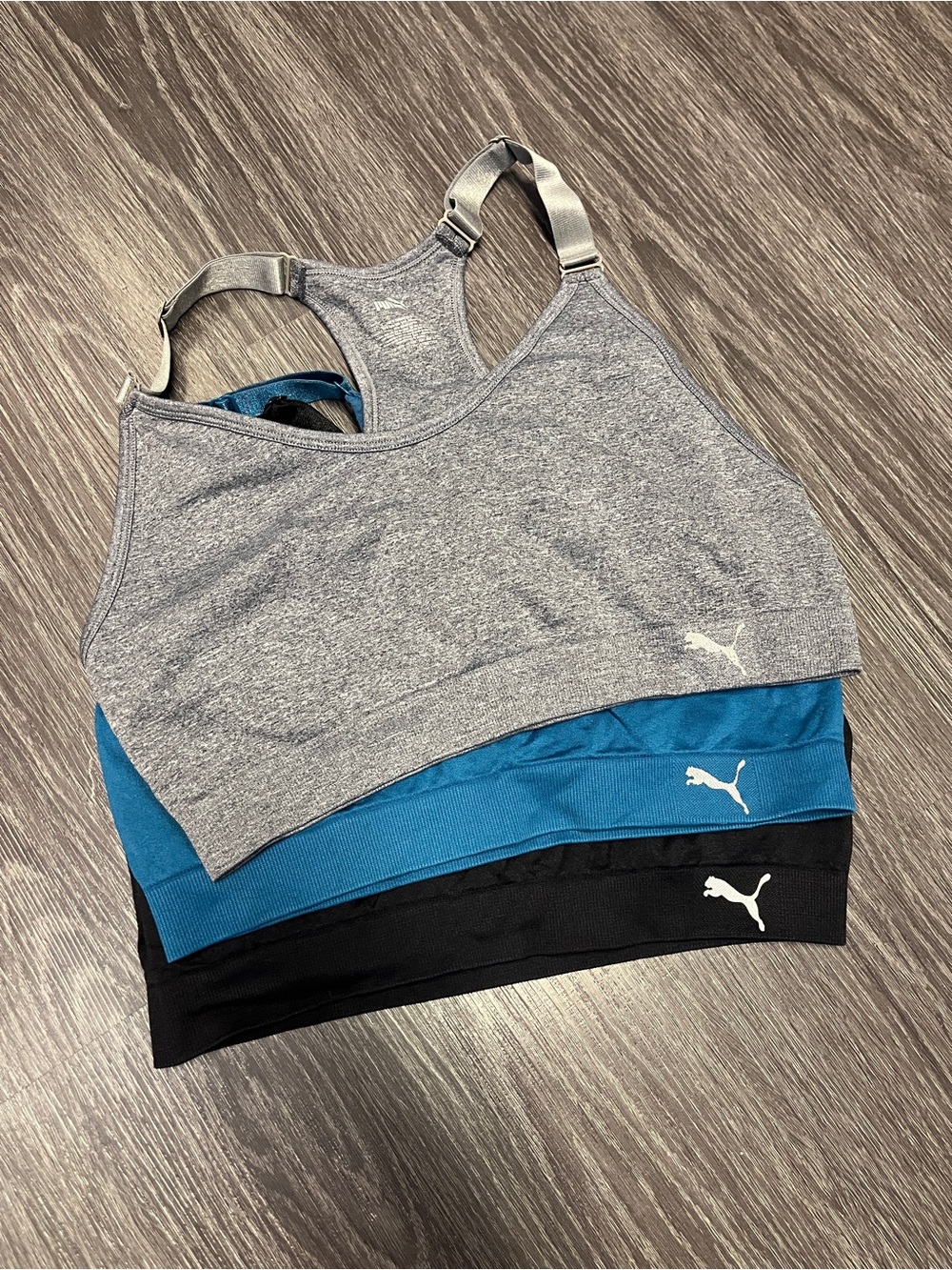 NWOT Puma Women’s Seamless Racerback Sports Bra Trio - Gray, Teal & Black
